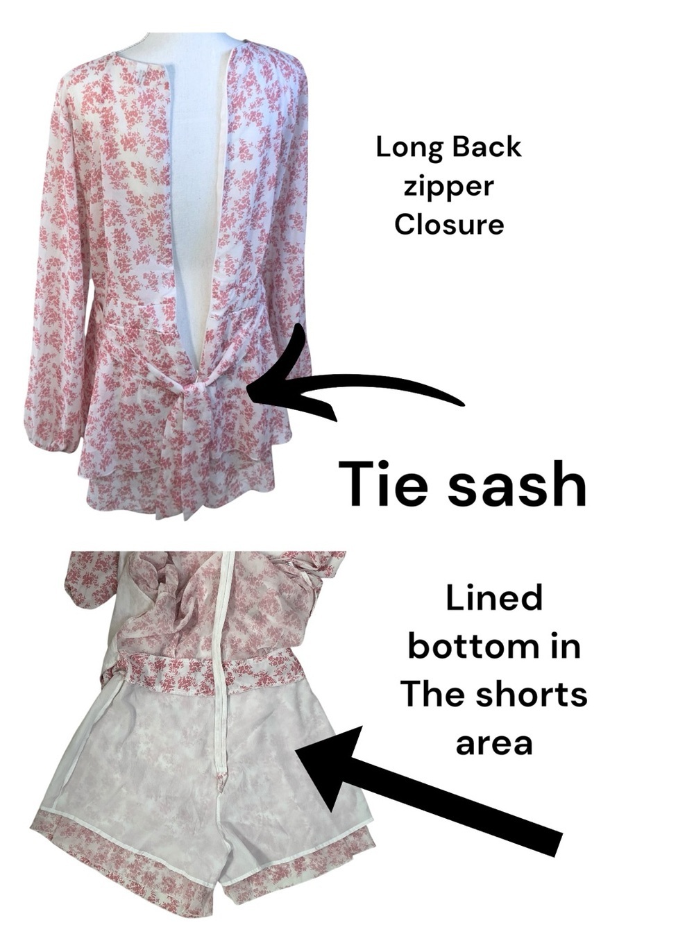 Classic Fashion Collection Wrap Romper Long Sleeve V Neck Pink White Large - Picture 4 of 14